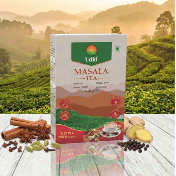 Uditi Masala Tea | Infused with Crushed Indian Spices & Premium Assam Black Tea Leaves | Traditional Indian Chai Blend | Bold, Aromatic & Warming Flavour | Perfect for Milk Tea Lovers, 200g Loose Leaf Pack